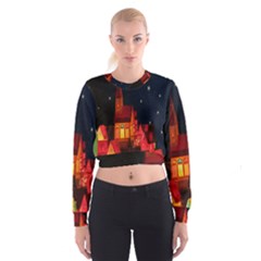 Market Christmas Light Women s Cropped Sweatshirt by Nexatart