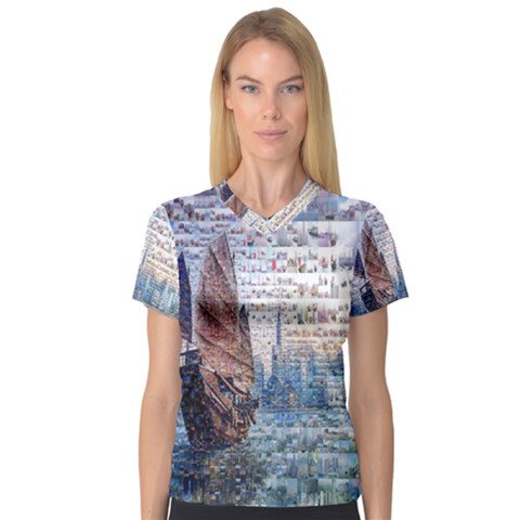 Hong Kong Travel Women s V-neck Sport Mesh Tee by Nexatart