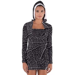 Leaf Pattern  B&w Women s Long Sleeve Hooded T-shirt