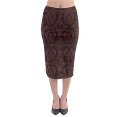 Leaf Pattern Green Wallpaper Tea Leather Midi Pencil Skirt by Nexatart