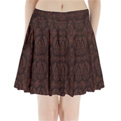 Leaf Pattern Green Wallpaper Tea Leather Pleated Mini Skirt