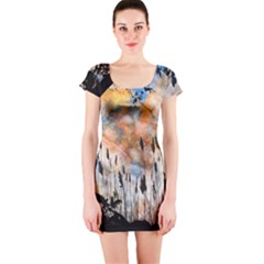 Landscape Sunset Sky Summer Short Sleeve Bodycon Dress