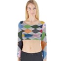 Leather Colorful Diamond Design Long Sleeve Crop Top View1