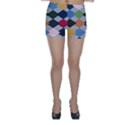 Leather Colorful Diamond Design Skinny Shorts View1