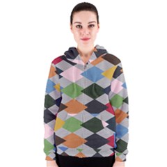 Leather Colorful Diamond Design Women s Zipper Hoodie