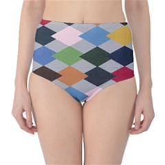 Leather Colorful Diamond Design High-waist Bikini Bottoms by Nexatart