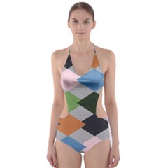 Leather Colorful Diamond Design Cut-out One Piece Swimsuit by Nexatart