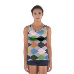 Leather Colorful Diamond Design Women s Sport Tank Top  by Nexatart