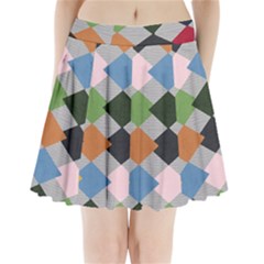 Leather Colorful Diamond Design Pleated Mini Skirt by Nexatart