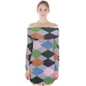 Leather Colorful Diamond Design Long Sleeve Off Shoulder Dress View1