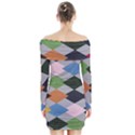 Leather Colorful Diamond Design Long Sleeve Off Shoulder Dress View2