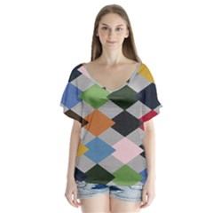 Leather Colorful Diamond Design Flutter Sleeve Top by Nexatart