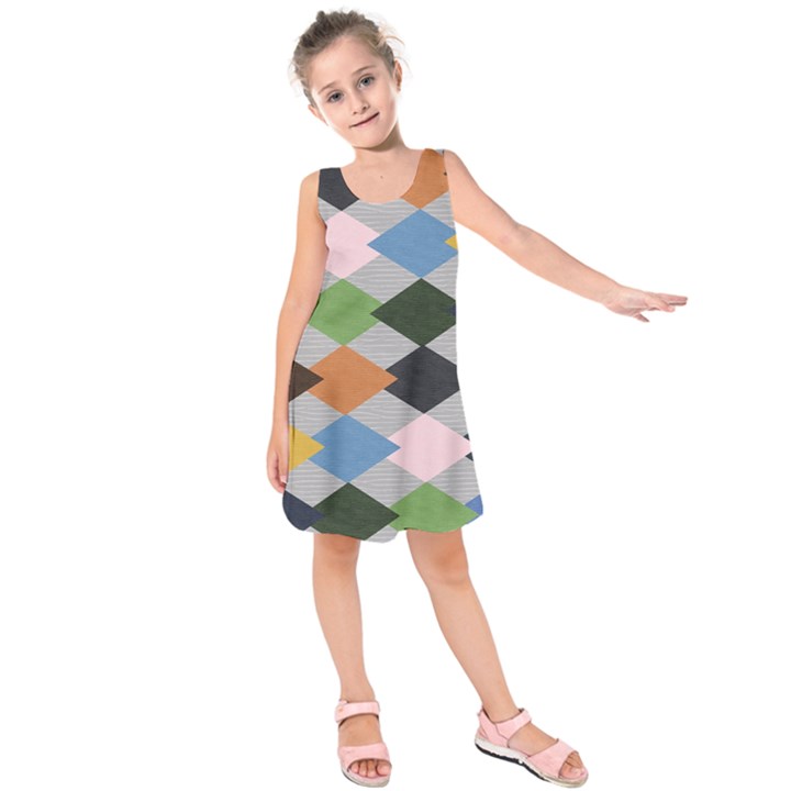 Leather Colorful Diamond Design Kids  Sleeveless Dress