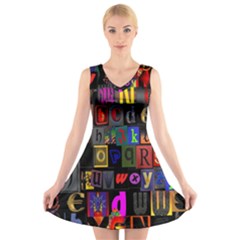 Letters A Abc Alphabet Literacy V-neck Sleeveless Skater Dress by Nexatart