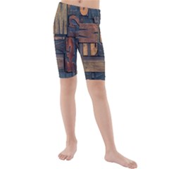 Letters Wooden Old Artwork Vintage Kids  Mid Length Swim Shorts