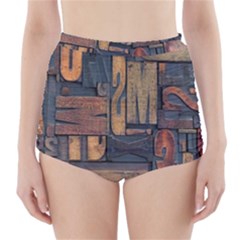 Letters Wooden Old Artwork Vintage High-waisted Bikini Bottoms