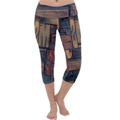 Letters Wooden Old Artwork Vintage Capri Yoga Leggings