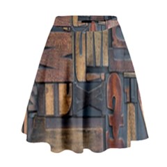 Letters Wooden Old Artwork Vintage High Waist Skirt