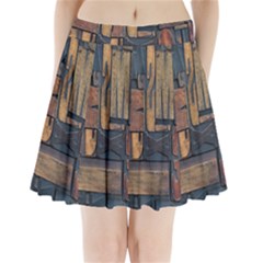 Letters Wooden Old Artwork Vintage Pleated Mini Skirt by Nexatart