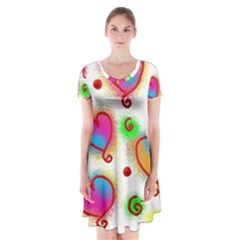 Love Hearts Shapes Doodle Art Short Sleeve V-neck Flare Dress by Nexatart