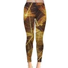 Leaves Autumn Texture Brown Leggings  by Nexatart