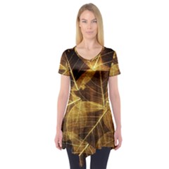 Leaves Autumn Texture Brown Short Sleeve Tunic  by Nexatart