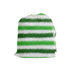 Metallic Green Glitter Stripes Drawstring Pouches (large)  by Nexatart