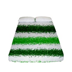 Metallic Green Glitter Stripes Fitted Sheet (full/ Double Size) by Nexatart