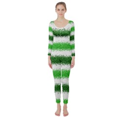 Metallic Green Glitter Stripes Long Sleeve Catsuit by Nexatart