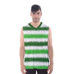 Metallic Green Glitter Stripes Men s Basketball Tank Top by Nexatart