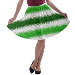 Metallic Green Glitter Stripes A-line Skater Skirt