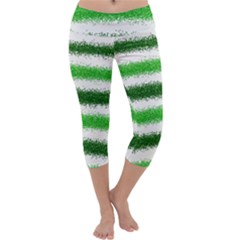 Metallic Green Glitter Stripes Capri Yoga Leggings