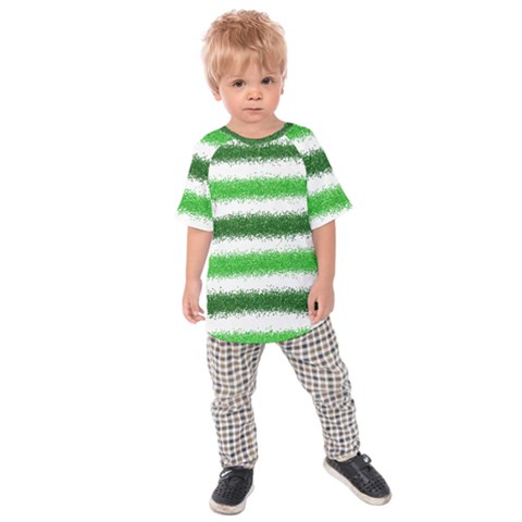 Metallic Green Glitter Stripes Kids  Raglan Tee by Nexatart