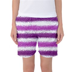 Metallic Pink Glitter Stripes Women s Basketball Shorts by Nexatart