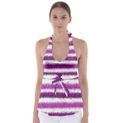 Metallic Pink Glitter Stripes Babydoll Tankini Top by Nexatart