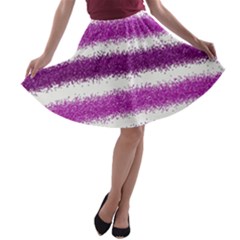 Metallic Pink Glitter Stripes A-line Skater Skirt by Nexatart