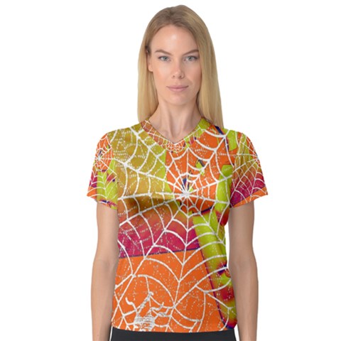 Orange Guy Spider Web Women s V-neck Sport Mesh Tee by Nexatart