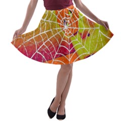 Orange Guy Spider Web A-line Skater Skirt by Nexatart