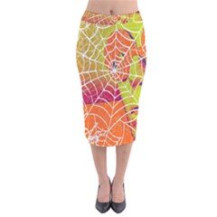 Orange Guy Spider Web Velvet Midi Pencil Skirt by Nexatart