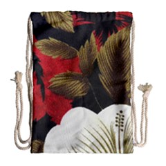 Paradis Tropical Fabric Background In Red And White Flora Drawstring Bag (large) by Nexatart