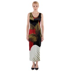 Paradis Tropical Fabric Background In Red And White Flora Fitted Maxi Dress