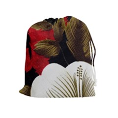 Paradis Tropical Fabric Background In Red And White Flora Drawstring Pouches (extra Large) by Nexatart