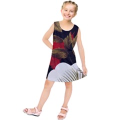 Paradis Tropical Fabric Background In Red And White Flora Kids  Tunic Dress