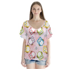 Owl Bird Cute Pattern Flutter Sleeve Top by Nexatart