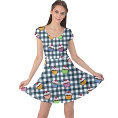 Cupcakes Plaid Pattern Cap Sleeve Dresses by Valentinaart