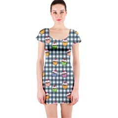 Cupcakes Plaid Pattern Short Sleeve Bodycon Dress by Valentinaart