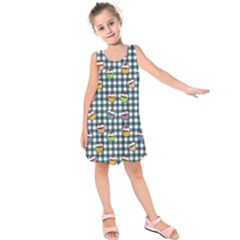 Cupcakes Plaid Pattern Kids  Sleeveless Dress by Valentinaart