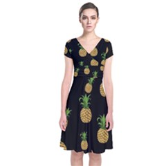 Pineapples Short Sleeve Front Wrap Dress by Valentinaart