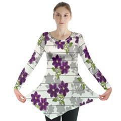 Purple Vintage Flowers Long Sleeve Tunic  by Valentinaart