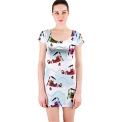 Airplanes Pattern Short Sleeve Bodycon Dress by Valentinaart